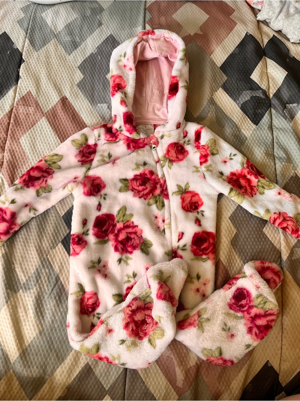 Laura Ashley Baby Pink Floral Hooded Plush Footies